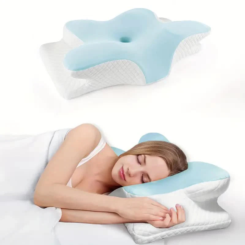Cuscino a farfalla in memory foam Retta colore azzurro